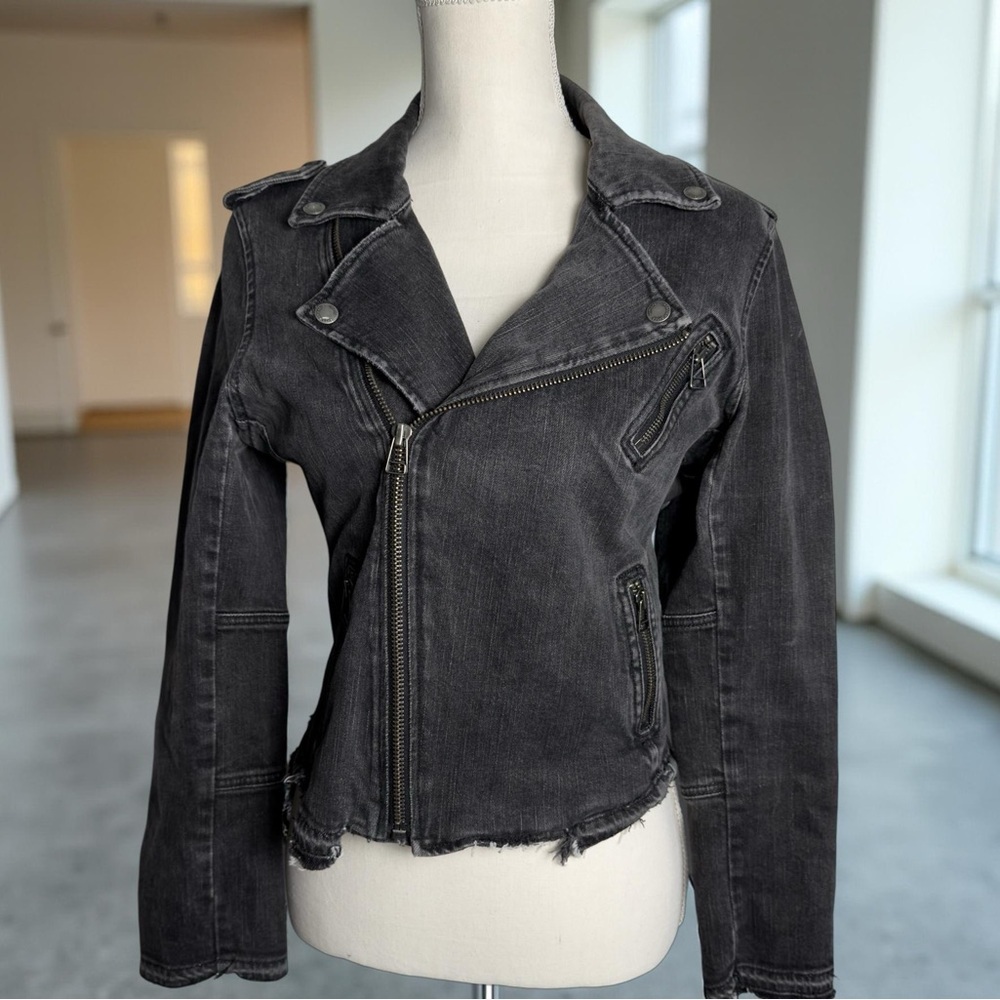 Handcrafted Rolling Stones Denim Jean Moto Upcycled Distressed Jacket - Picture 6 of 8